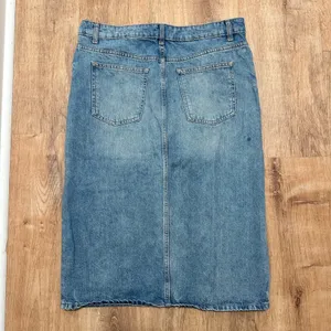 MNG Mango | Women's Blue Denim Front Slit High Waist Midi Skirt, Size‎ L thumbnail 2