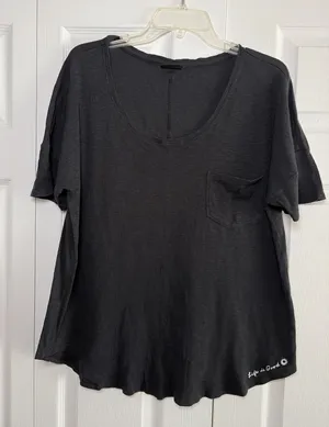 Life is Good Relaxed Fit Pocket Tee Womens Size L Charcoal Grey Ribbed Cotton L thumbnail 1