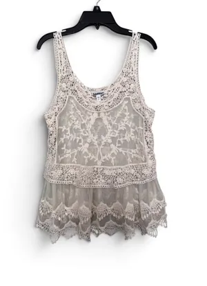 Express Lace Overlay Ivory Tank Top thumbnail 1