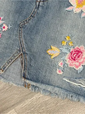 American Eagle Boho Floral Embroidered Distressed Denim Jean‎ Mini Skirt Blue 2 thumbnail 5