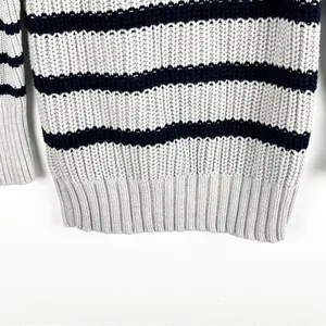 J. CREW Gray Striped Ripplestitch Knit Sweater Size Small Preppy Nautical Casual thumbnail 6