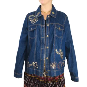 Denim & Co. 1990s Vintage Embellished Denim Jacket Jean Jacket Beaded Sequin XL thumbnail 6