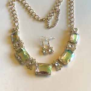 Gold Tone Aurora Crystal Statement Necklace and Earring Set thumbnail 3