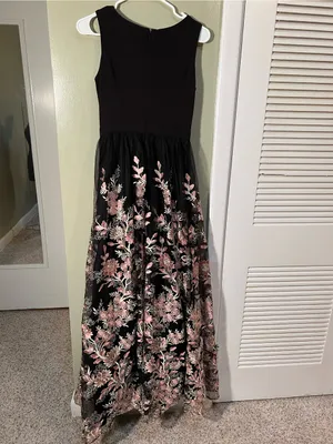 Morgan‎ & Co Women's Juniors Size 3 Evening Dress Black Pink Embroidered Floral thumbnail 9