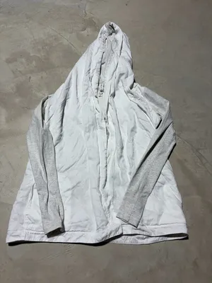Lululemon Lightweight White Hooded cardigan m with Heather Gray/cream Sleeves 6 thumbnail 1
