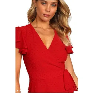 Lulus Much to Celebrate Red Swiss Dot Wrap Dress Large thumbnail 2