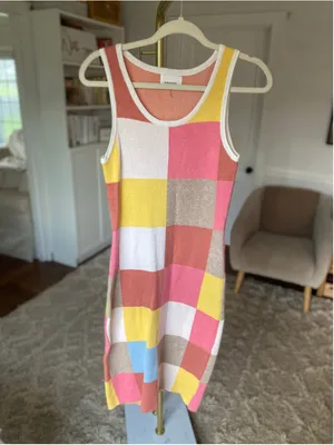 Andrée by Unit Colorblock Knit Midi Dress Pink Yellow Checkerboard‎ Buttery Soft thumbnail 2