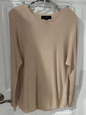 Forever 21 Ribbed Knit Top Long Sleeve Crew Neck Basic‎ Casual Beige M thumbnail 1