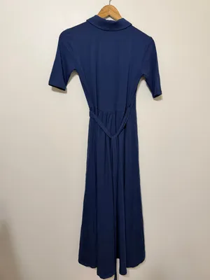 Quince Tencel Jersey Midi Wrap Dress Navy Blue Size Small thumbnail 6