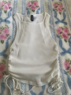 H&M White Ribbed Side-Tie Tank Top thumbnail 1