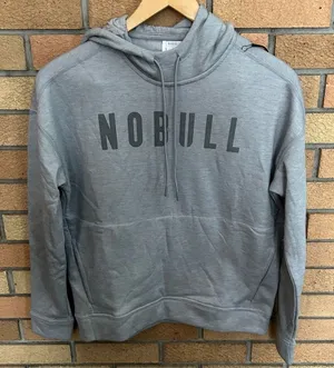 Nobull Light Gray Fleece Long Sleeve Logo Pullover Hoodie Sweatshirt Size XS NWT thumbnail 1
