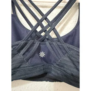 Athleta Womens Sports‎ Bra Size M Navy Blue Chevron Textured Strappy Back Gym thumbnail 4