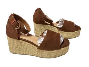 JustFab Weekend Days brown suede espadrille platform wedge sandals. Size 8 thumbnail 1