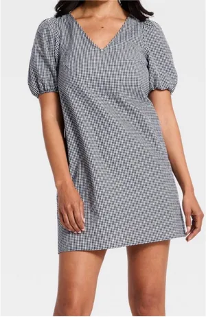 Puff Sleeve Mini A Line Dress Gingham thumbnail 1