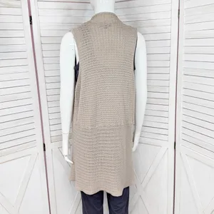 RXB Boho Open‎ Waterfall Long Cardigan Sweater Vest Tan Large Cotton thumbnail 4