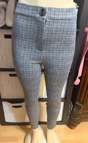 Zara Gray Plaid Skinny Ponte Pants thumbnail 1