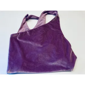 Fabletics Gigi Velour Bodysuit Women L‎ Purple One-Shoulder Snap Closure Velvet thumbnail 3