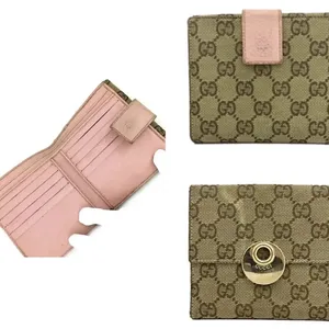 Rare vintage GUCCI GG Logo large pink Canvas Leather Bifold Wallet thumbnail 2