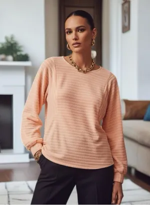 H&M Peach Textured Sweater Top Soft‎ Lightweight Pullover Size M thumbnail 1