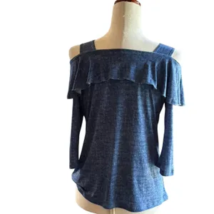 Blue off the shoulder top with ruffle detail. Size: S thumbnail 5