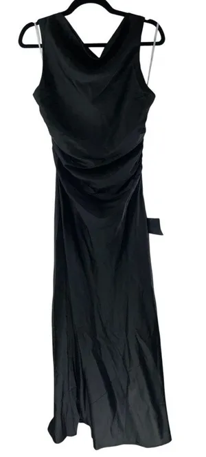 Lulus Effortlessly Sensational Black Satin Backless Maxi Dress High Neck L thumbnail 1
