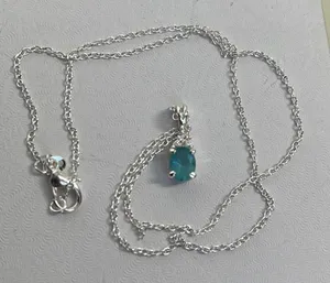 Boutique Sterling silver with light blue quartz. Sterling silver setting and chain. thumbnail 1
