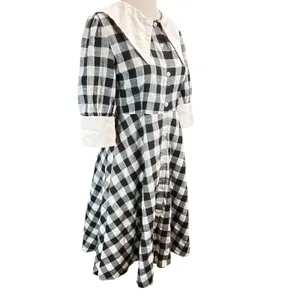 Heaven Collection Gingham Academia 3/4 Sleeve Midi A Line Button Dress‎ M thumbnail 4