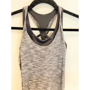Lululemon Twist & Toil Tank Size‎ 4 Heathered Black Built In Bra Yoga Gym thumbnail 4
