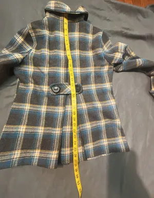 Aeropostale Blue and Yellow Plaid Wool Blend Peacoat Jacket thumbnail 3