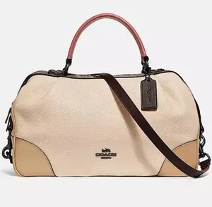 Coach Lane Cream Pebbled Leather Satchel with Coral Handles Snakeskin Detail thumbnail 1