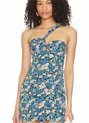 More to come Maggie twist mini dress One-Shoulder Floral Blue pink NWT small thumbnail 1