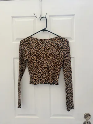 Forever 21 Leopard Print V-Neck Long Sleeve Top - Tan and Black thumbnail 4