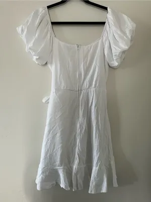 Trixxi White Puff Sleeve Wrap Mini Dress Medium Coastal European Summer Beach thumbnail 7