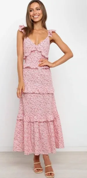 Nwot petal + pup Aspa tiered maxi floral ruffle dress spring party wedding $128 thumbnail 1