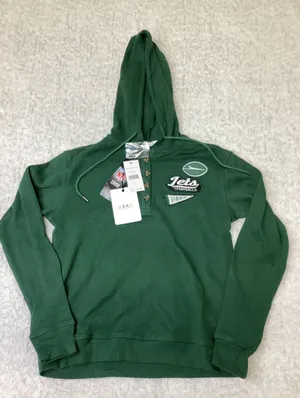 WEAR by Erin Andrews New York Jets Green Waffle Knit Henley Hoodie EA1F54LS401G thumbnail 1