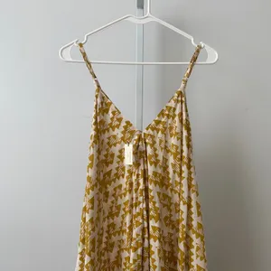 World Market Cotton Boho Beachy Relaxed Sharkbite Hem Midi Dress S/M Yellow thumbnail 2
