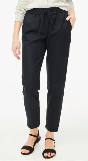 J. Crew Linen Cotton Blend Drawstring Pants‎ Black Pull On NWT Size 0 Petite thumbnail 1