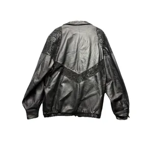 Vintage Damselle Women's Size XL Leather Black Bomber Jacket Floral Patchwork thumbnail 5