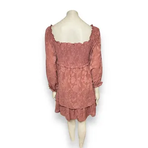 Pink Lily | Textured Floral Long Sleeve Cinched Bust Smocked Mini Tiered Dress L thumbnail 12