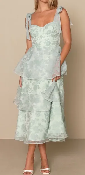 Lulus Glamorous Sweetie Tie-Strap Bustier Midi Dress in Sage Green Burnout thumbnail 1