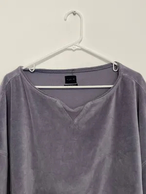 OUT FROM UNDER URBAN OUTFITTERS Vica Boat Neck Sweatshirt Periwinkle Velour Boxy thumbnail 6