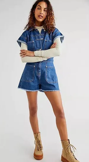 Free People Denim Romper thumbnail 1