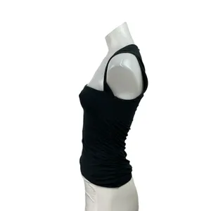 Abercrombie & Fitch Black Sleeveless Square Neck Ruched Crop BlouseTank Top Sz S thumbnail 2