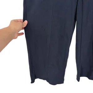 Pact Airplane Pintuck Wide Leg Pants Women's M Navy Organic Cotton Pull On thumbnail 3