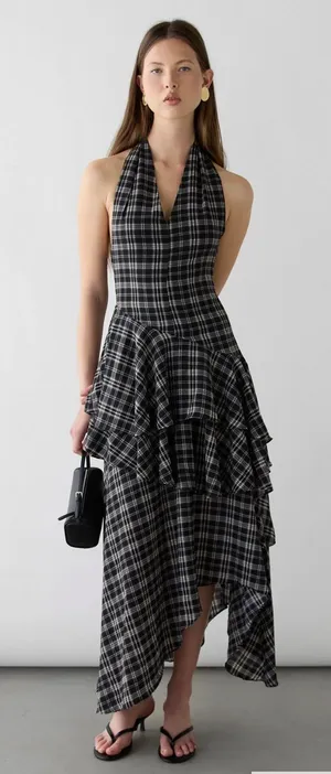 Oak+Fort plaid halter tiered dress. M/L thumbnail 1
