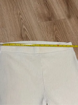 Aerie Cream Corduroy Flare Pants Women's L Long High Waist Pull On Stretch thumbnail 5