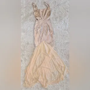 NWOT HOUSE OF CB 'Vittoria' Champagne Chiffon Floor Length Gown sz S thumbnail 7