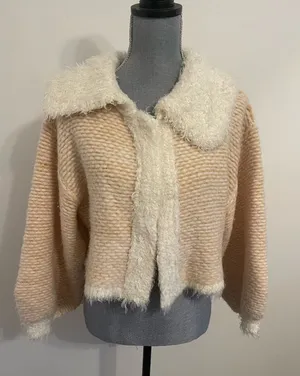 Free People Cream and Beige Cropped Cardigan. Size Xs thumbnail 1