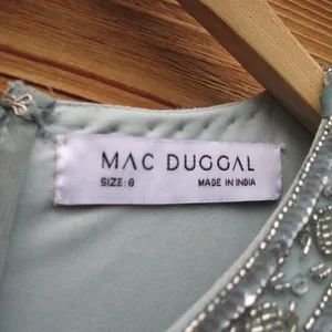 Mac Duggal 5980 Blue High Neck Short Sleeve Crystal Fringe Column Dress thumbnail 14