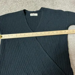 Hollister Black Ribbed Knit Wrap V Neck Long‎ Sleeve Crop Sweater XS thumbnail 4